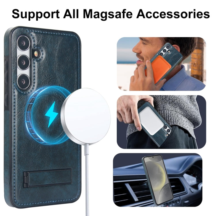 For Samsung Galaxy S24 5G Retro Leather Invisible Stand MagSafe Phone Case(Blue) - HoMEdemic™ 
