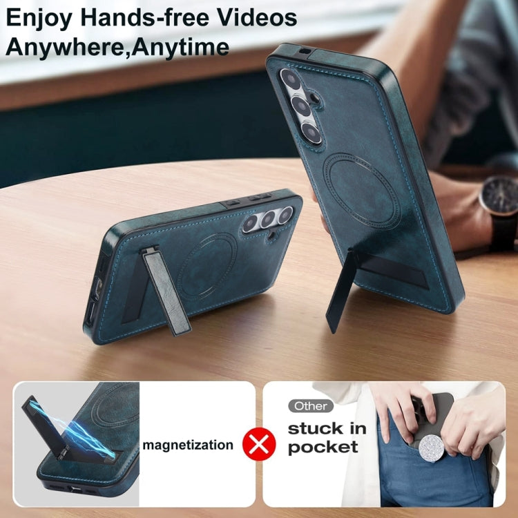 For Samsung Galaxy S24 5G Retro Leather Invisible Stand MagSafe Phone Case(Blue) - HoMEdemic™ 