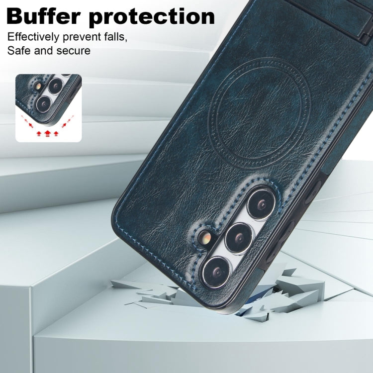 For Samsung Galaxy S24 5G Retro Leather Invisible Stand MagSafe Phone Case(Blue) - HoMEdemic™ 