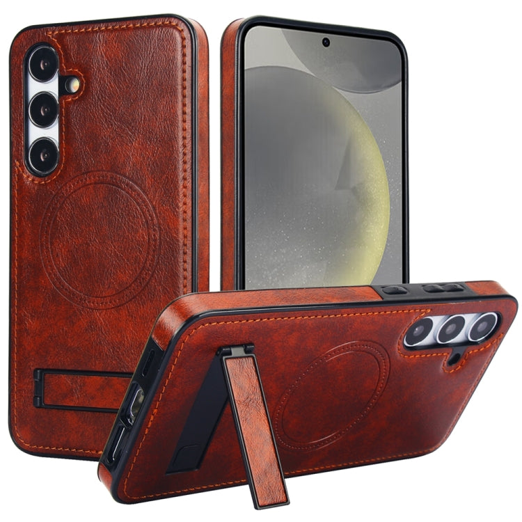 For Samsung Galaxy S24 5G Retro Leather Invisible Stand MagSafe Phone Case(Brown) - HoMEdemic™ 
