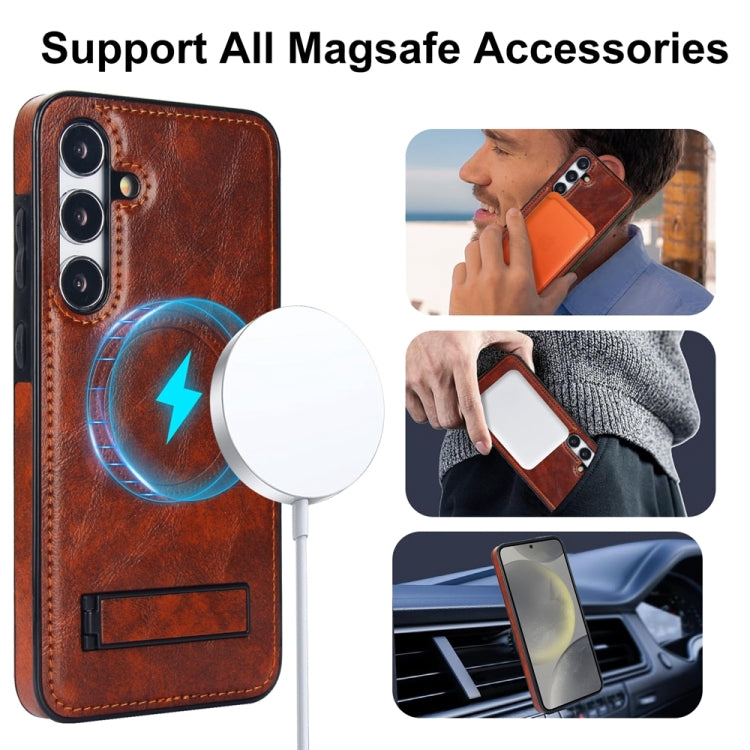 For Samsung Galaxy S24 5G Retro Leather Invisible Stand MagSafe Phone Case(Brown) - HoMEdemic™ 