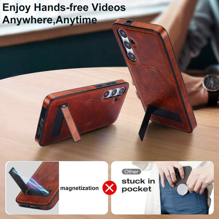 For Samsung Galaxy S24 5G Retro Leather Invisible Stand MagSafe Phone Case(Brown) - HoMEdemic™ 