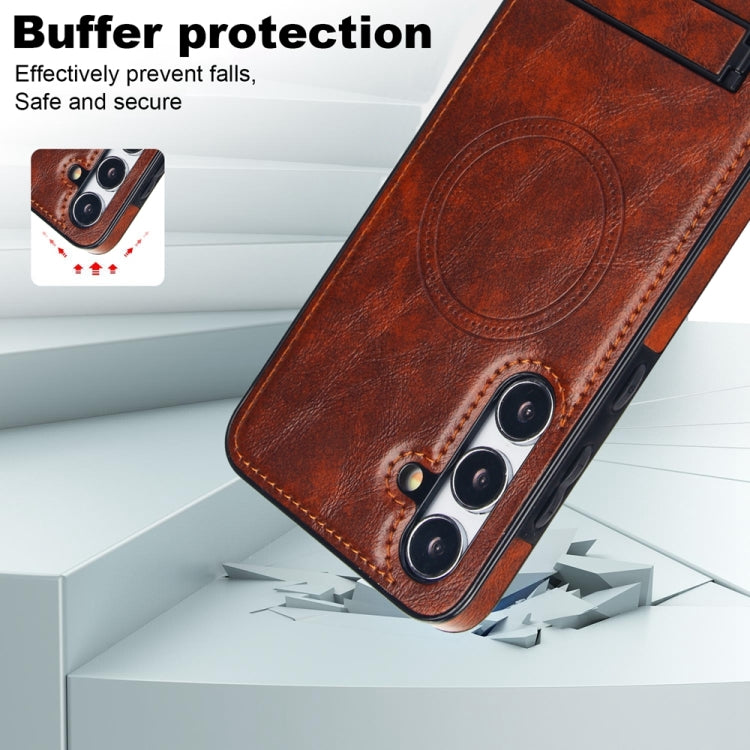 For Samsung Galaxy S24 5G Retro Leather Invisible Stand MagSafe Phone Case(Brown) - HoMEdemic™ 