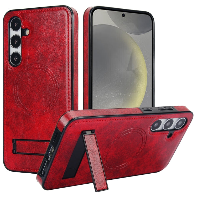 For Samsung Galaxy S24 5G Retro Leather Invisible Stand MagSafe Phone Case(Red) - HoMEdemic™ 