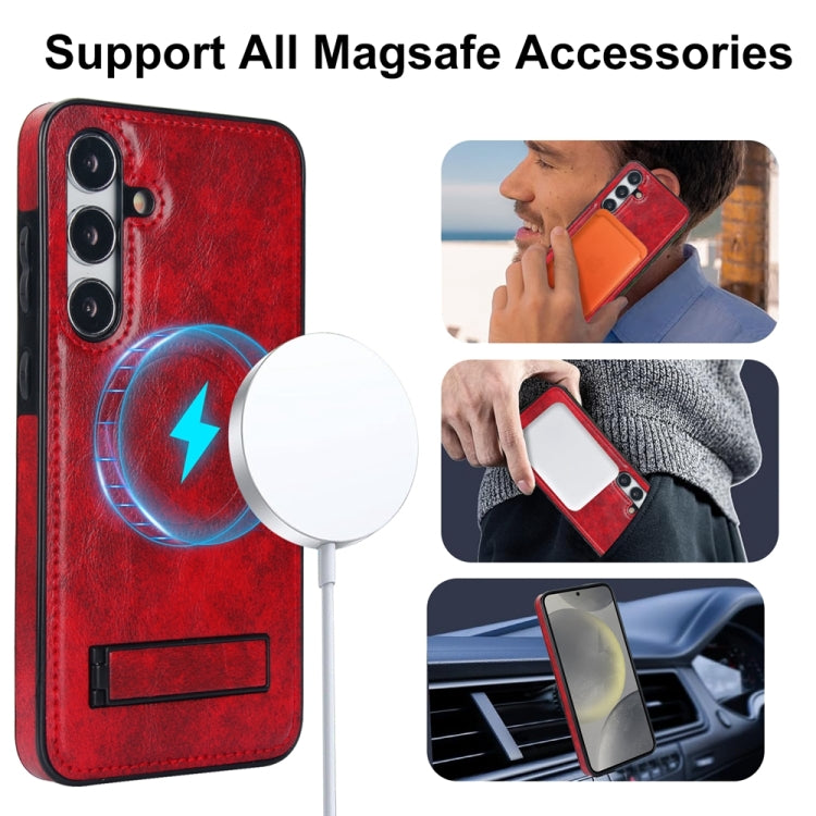 For Samsung Galaxy S24 5G Retro Leather Invisible Stand MagSafe Phone Case(Red) - HoMEdemic™ 