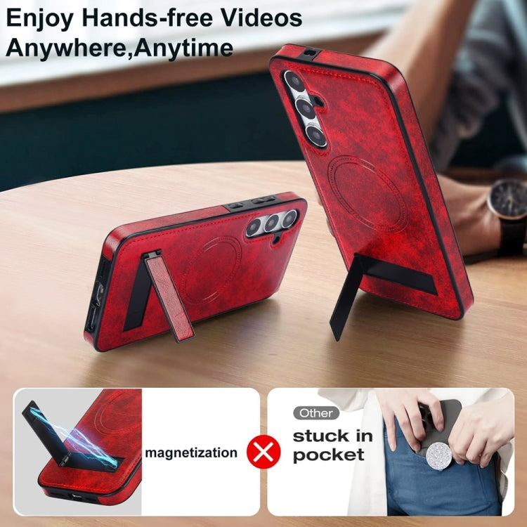 For Samsung Galaxy S24 5G Retro Leather Invisible Stand MagSafe Phone Case(Red) - HoMEdemic™ 