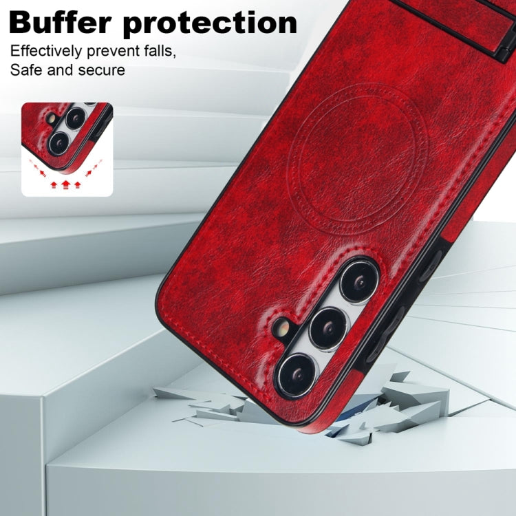 For Samsung Galaxy S24 5G Retro Leather Invisible Stand MagSafe Phone Case(Red) - HoMEdemic™ 