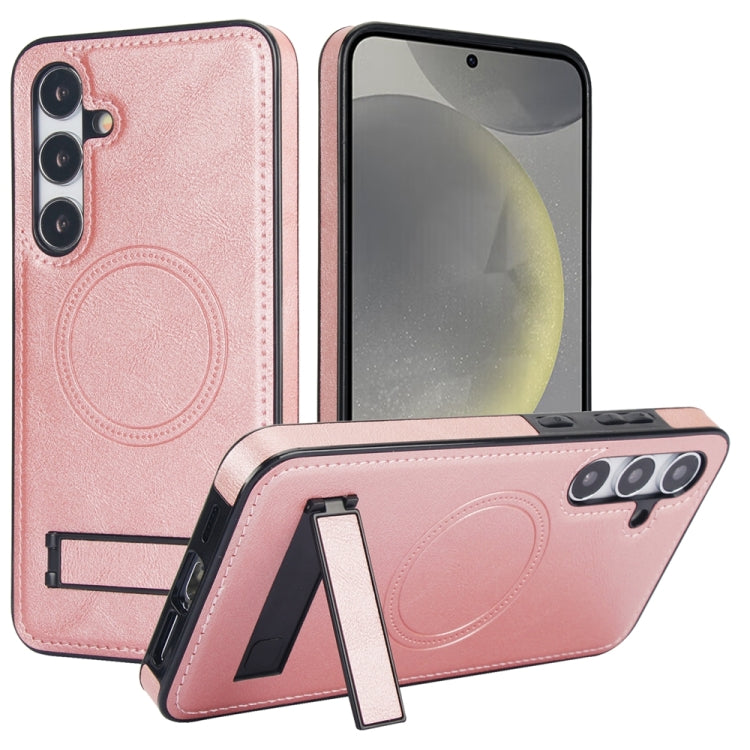 For Samsung Galaxy S24 5G Retro Leather Invisible Stand MagSafe Phone Case(Rose Gold) - HoMEdemic™ 
