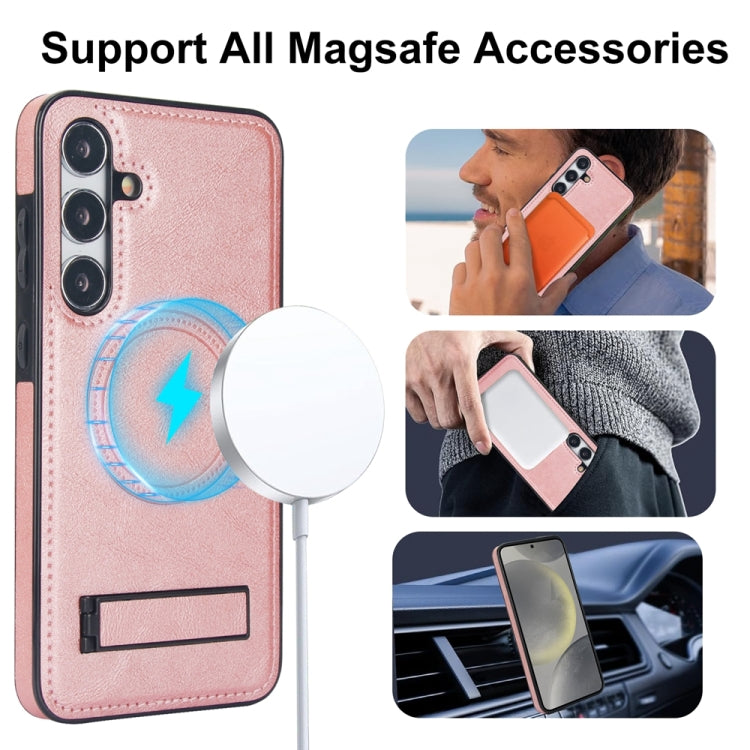 For Samsung Galaxy S24 5G Retro Leather Invisible Stand MagSafe Phone Case(Rose Gold) - HoMEdemic™ 