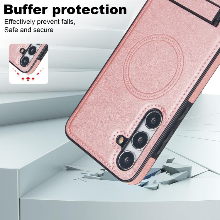 For Samsung Galaxy S24 5G Retro Leather Invisible Stand MagSafe Phone Case(Rose Gold) - HoMEdemic™ 