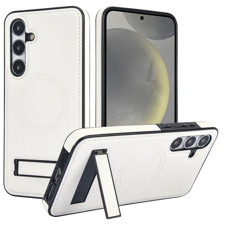 For Samsung Galaxy S24 5G Retro Leather Invisible Stand MagSafe Phone Case(White) - HoMEdemic™ 