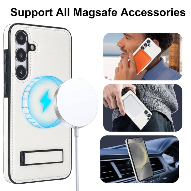 For Samsung Galaxy S24 5G Retro Leather Invisible Stand MagSafe Phone Case(White) - HoMEdemic™ 