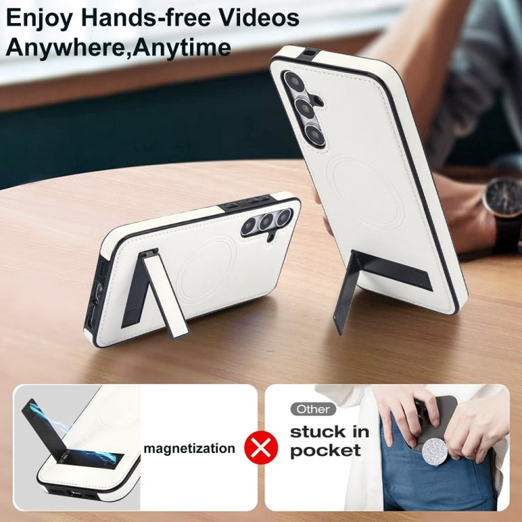 For Samsung Galaxy S24 5G Retro Leather Invisible Stand MagSafe Phone Case(White) - HoMEdemic™ 