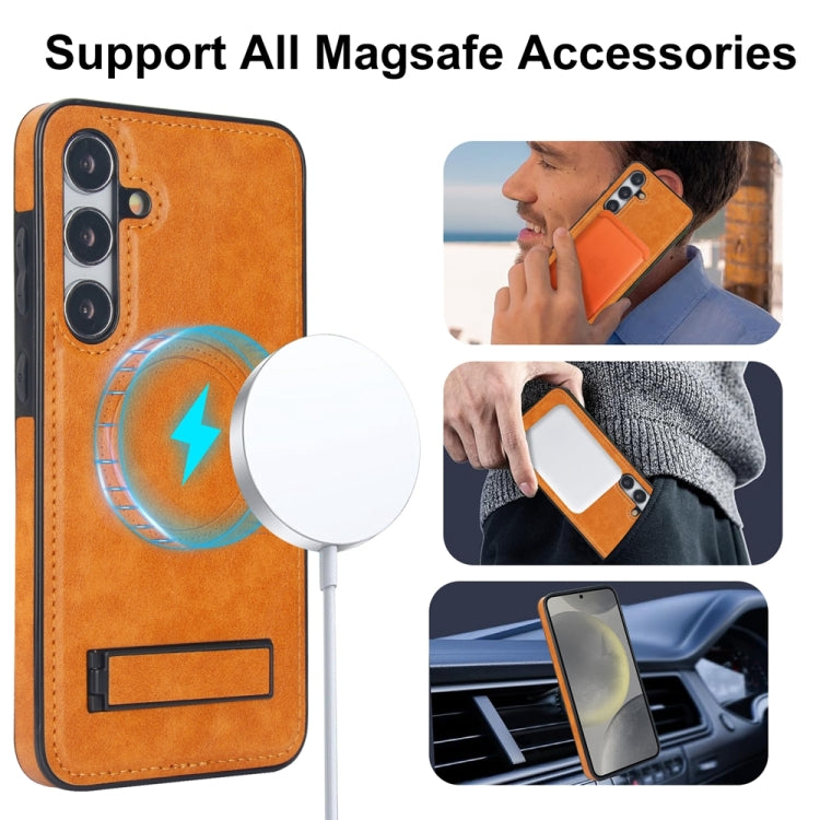 For Samsung Galaxy S24 5G Retro Leather Invisible Stand MagSafe Phone Case(Yellow) - HoMEdemic™ 