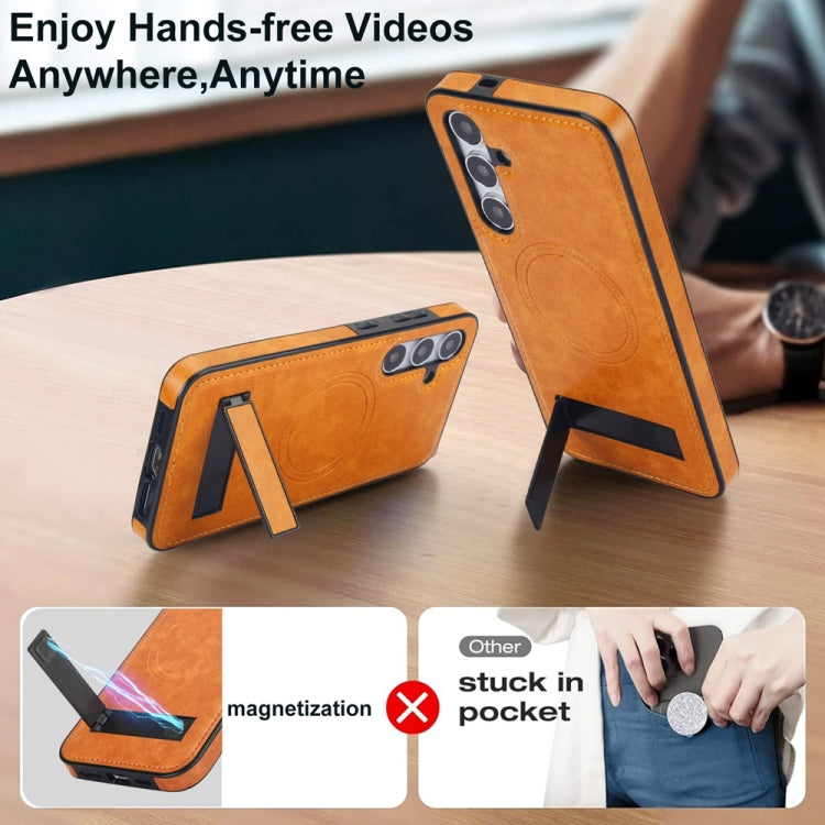 For Samsung Galaxy S24 5G Retro Leather Invisible Stand MagSafe Phone Case(Yellow) - HoMEdemic™ 