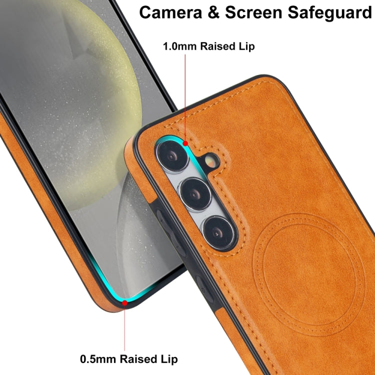 For Samsung Galaxy S24 5G Retro Leather Invisible Stand MagSafe Phone Case(Yellow) - HoMEdemic™ 