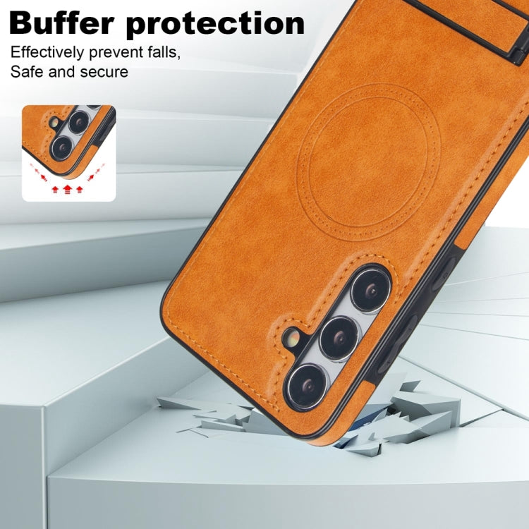 For Samsung Galaxy S24 5G Retro Leather Invisible Stand MagSafe Phone Case(Yellow) - HoMEdemic™ 