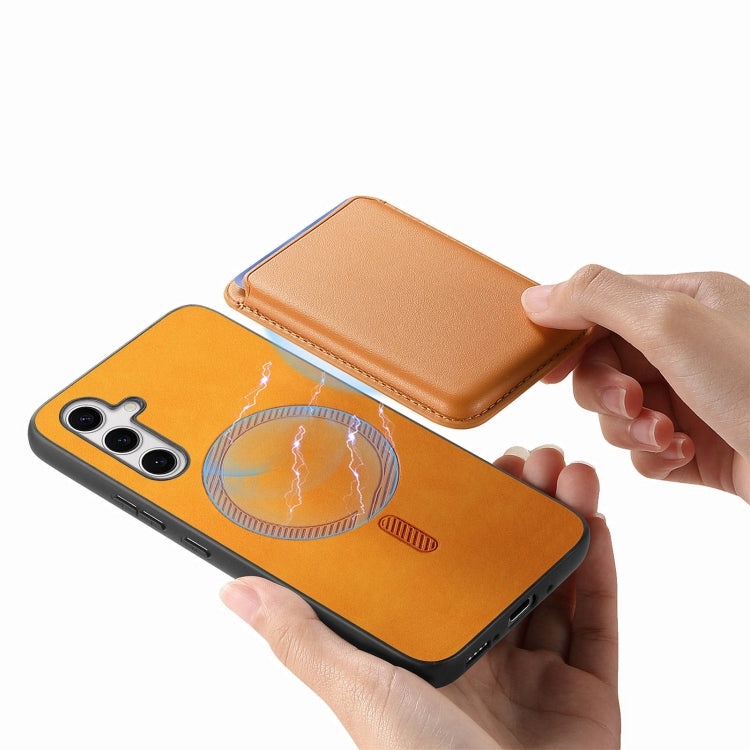 For Samsung Galaxy S24 5G Retro Magsafe Card Bag PU Back Cover Phone Case(Yellow) - HoMEdemic™ 