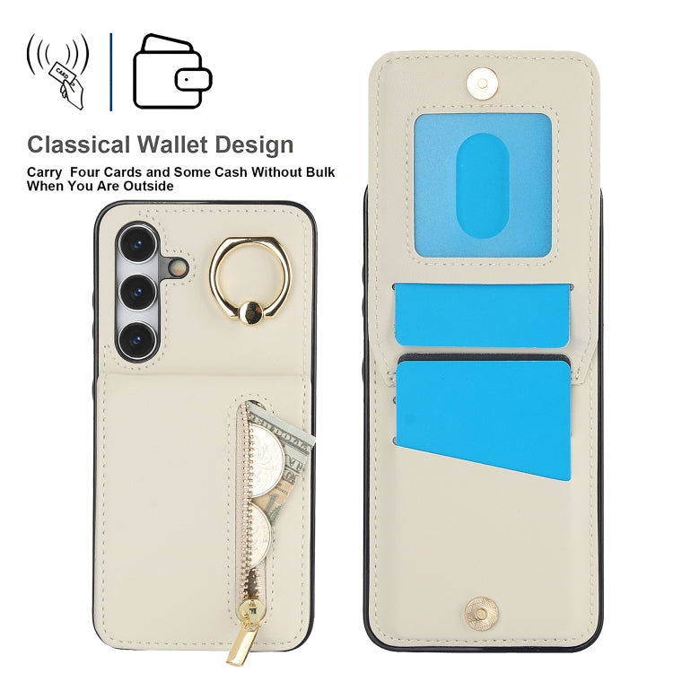 For Samsung Galaxy S24 5G Retro Ring and Zipper RFID Card Slot Phone Case(Beige) - HoMEdemic™ 
