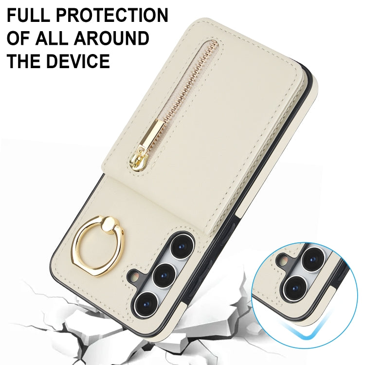 For Samsung Galaxy S24 5G Retro Ring and Zipper RFID Card Slot Phone Case(Beige) - HoMEdemic™ 