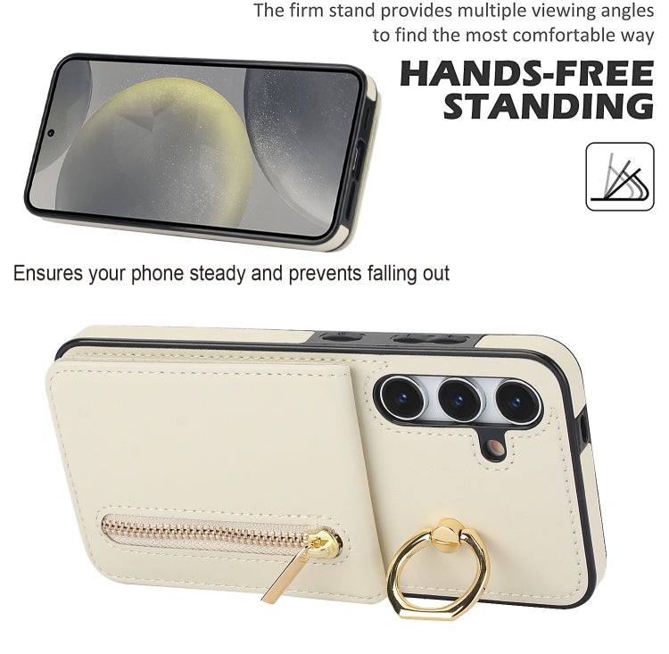 For Samsung Galaxy S24 5G Retro Ring and Zipper RFID Card Slot Phone Case(Beige) - HoMEdemic™ 
