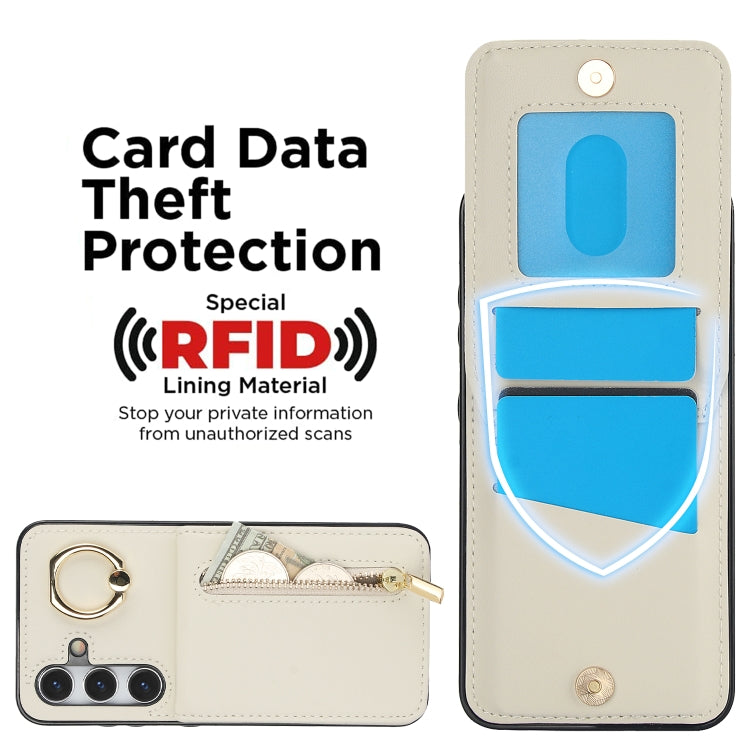 For Samsung Galaxy S24 5G Retro Ring and Zipper RFID Card Slot Phone Case(Beige) - HoMEdemic™ 