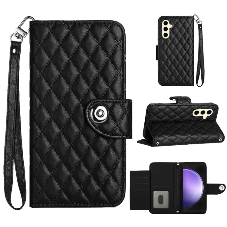 For Samsung Galaxy S24 5G Rhombic Texture Flip Leather Phone Case with Lanyard(Black) - HoMEdemic™ 