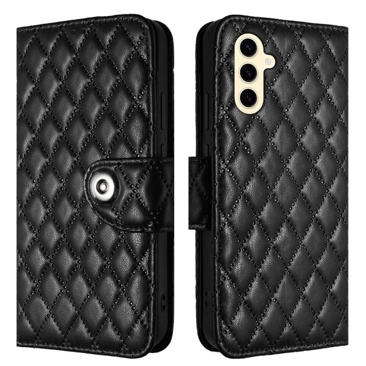For Samsung Galaxy S24 5G Rhombic Texture Flip Leather Phone Case with Lanyard(Black) - HoMEdemic™ 