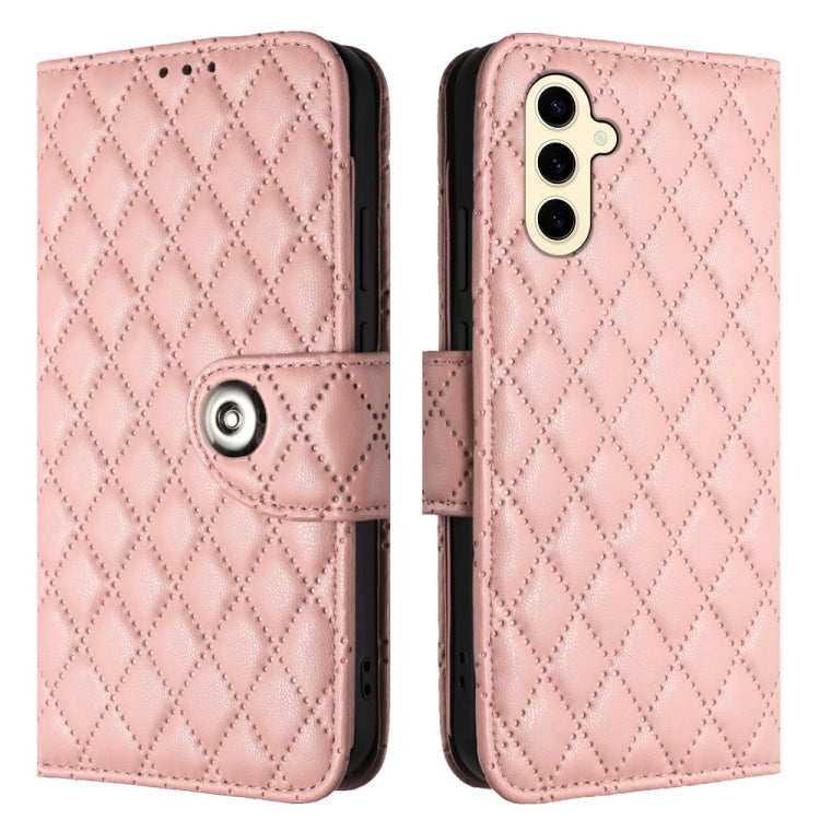 For Samsung Galaxy S24 5G Rhombic Texture Flip Leather Phone Case with Lanyard(Coral Pink) - HoMEdemic™ 