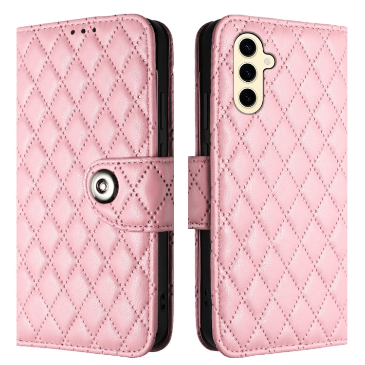 For Samsung Galaxy S24 5G Rhombic Texture Flip Leather Phone Case with Lanyard(Pink) - HoMEdemic™ 