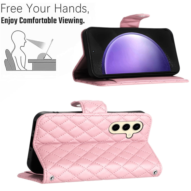 For Samsung Galaxy S24 5G Rhombic Texture Flip Leather Phone Case with Lanyard(Pink) - HoMEdemic™ 