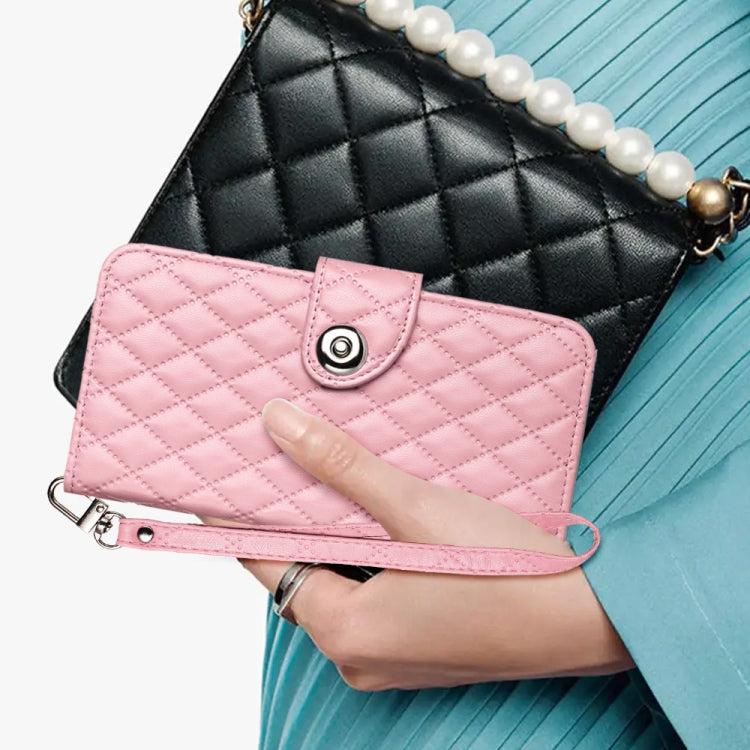 For Samsung Galaxy S24 5G Rhombic Texture Flip Leather Phone Case with Lanyard(Pink) - HoMEdemic™ 