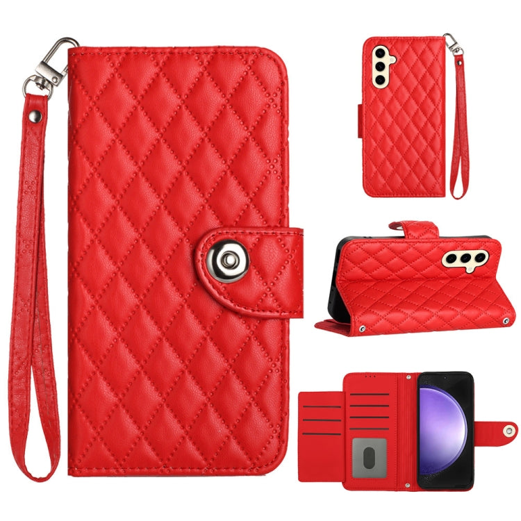 For Samsung Galaxy S24 5G Rhombic Texture Flip Leather Phone Case with Lanyard(Red) - HoMEdemic™ 