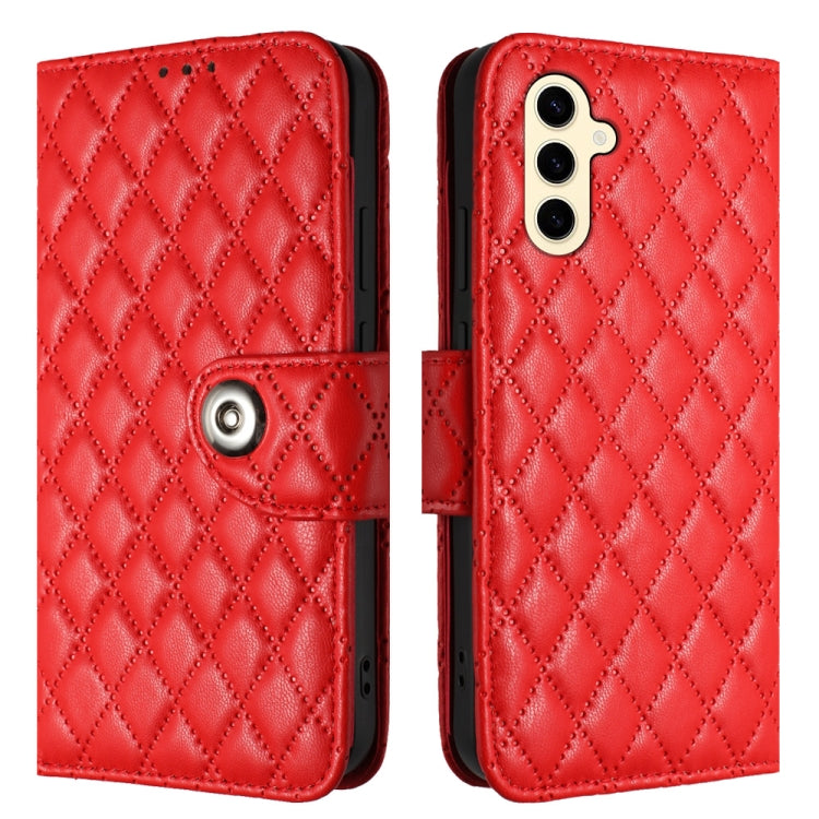 For Samsung Galaxy S24 5G Rhombic Texture Flip Leather Phone Case with Lanyard(Red) - HoMEdemic™ 
