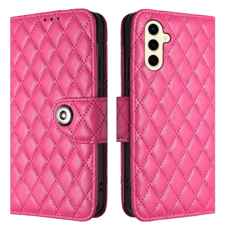 For Samsung Galaxy S24 5G Rhombic Texture Flip Leather Phone Case with Lanyard(Rose Red) - HoMEdemic™ 