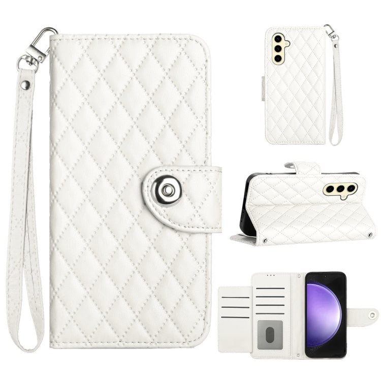 For Samsung Galaxy S24 5G Rhombic Texture Flip Leather Phone Case with Lanyard(White) - HoMEdemic™ 
