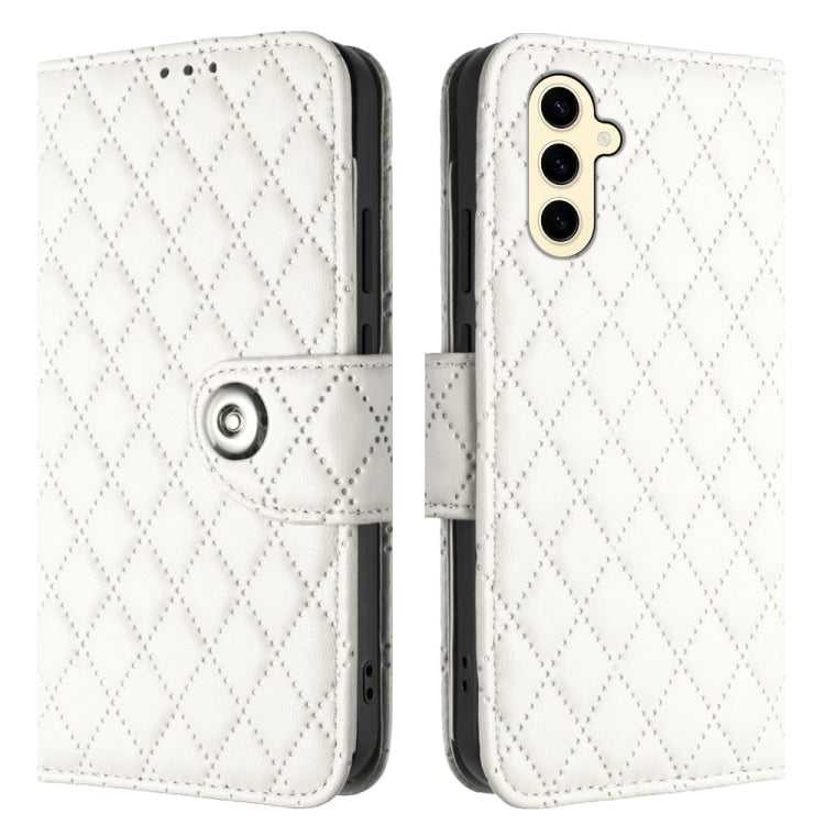 For Samsung Galaxy S24 5G Rhombic Texture Flip Leather Phone Case with Lanyard(White) - HoMEdemic™ 