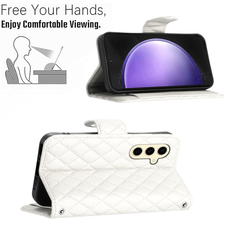 For Samsung Galaxy S24 5G Rhombic Texture Flip Leather Phone Case with Lanyard(White) - HoMEdemic™ 