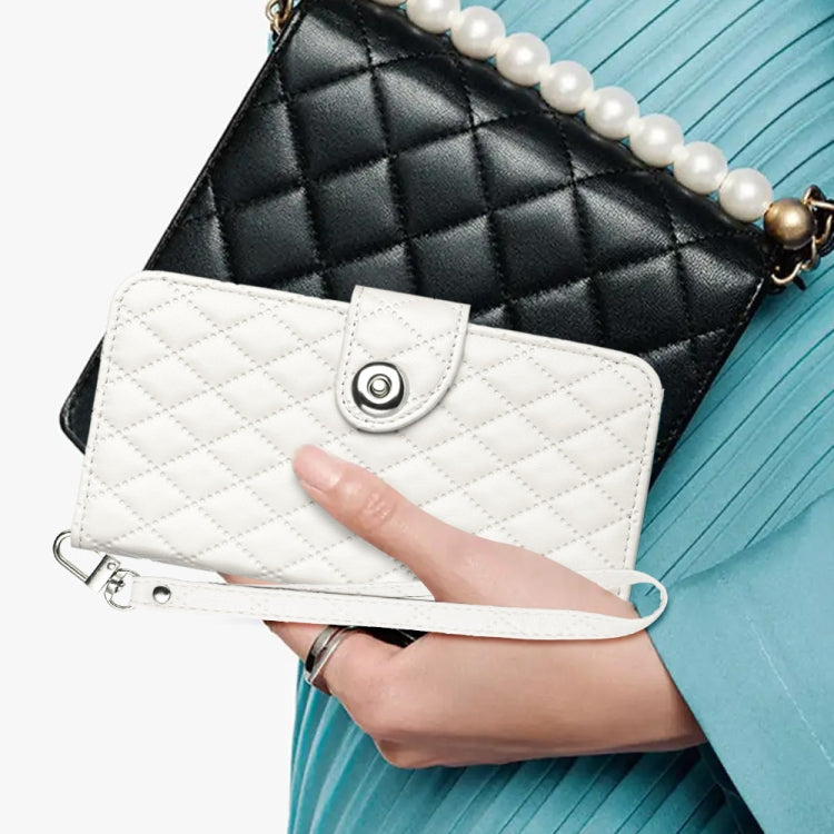 For Samsung Galaxy S24 5G Rhombic Texture Flip Leather Phone Case with Lanyard(White) - HoMEdemic™ 