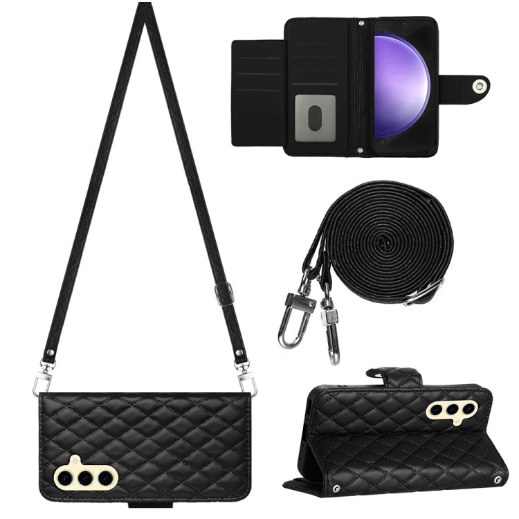 For Samsung Galaxy S24 5G Rhombic Texture Flip Leather Phone Case with Long Lanyard(Black) - HoMEdemic™ 