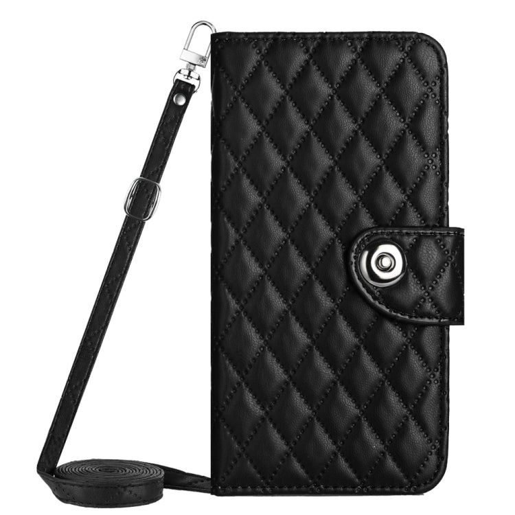 For Samsung Galaxy S24 5G Rhombic Texture Flip Leather Phone Case with Long Lanyard(Black) - HoMEdemic™ 