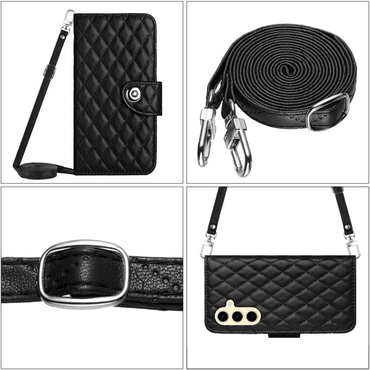 For Samsung Galaxy S24 5G Rhombic Texture Flip Leather Phone Case with Long Lanyard(Black) - HoMEdemic™ 