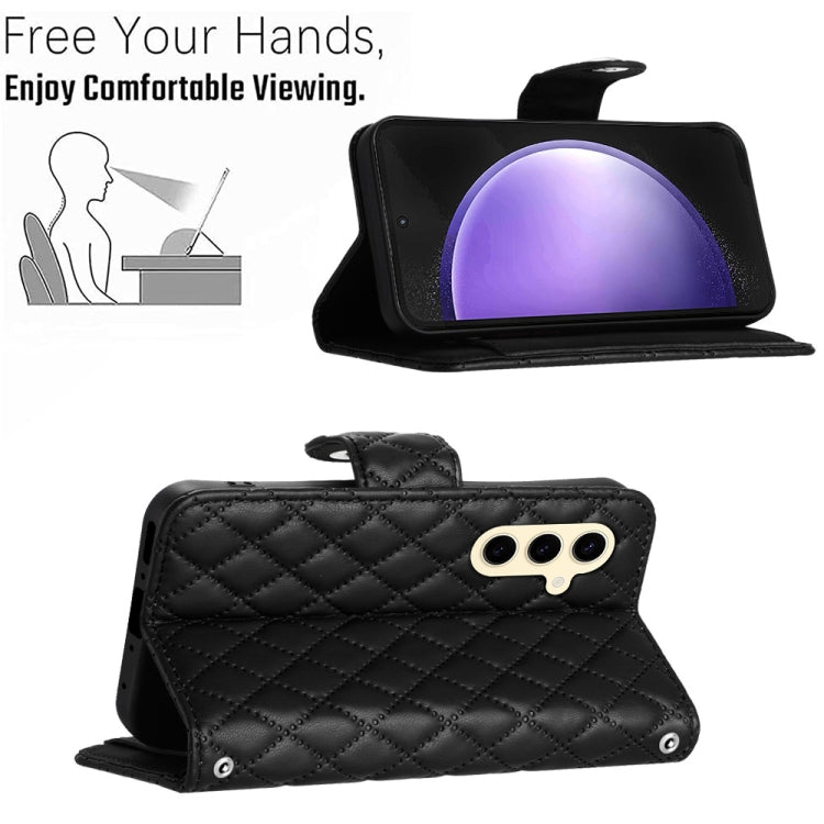 For Samsung Galaxy S24 5G Rhombic Texture Flip Leather Phone Case with Long Lanyard(Black) - HoMEdemic™ 