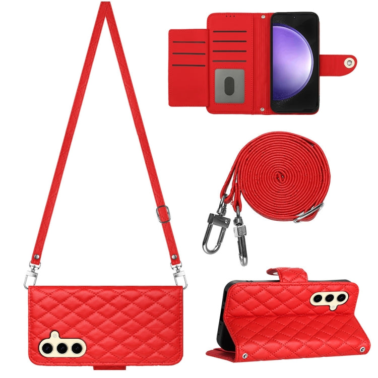 For Samsung Galaxy S24 5G Rhombic Texture Flip Leather Phone Case with Long Lanyard(Red) - HoMEdemic™ 