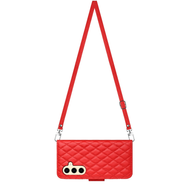 For Samsung Galaxy S24 5G Rhombic Texture Flip Leather Phone Case with Long Lanyard(Red) - HoMEdemic™ 