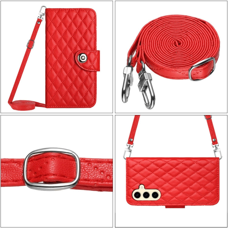 For Samsung Galaxy S24 5G Rhombic Texture Flip Leather Phone Case with Long Lanyard(Red) - HoMEdemic™ 