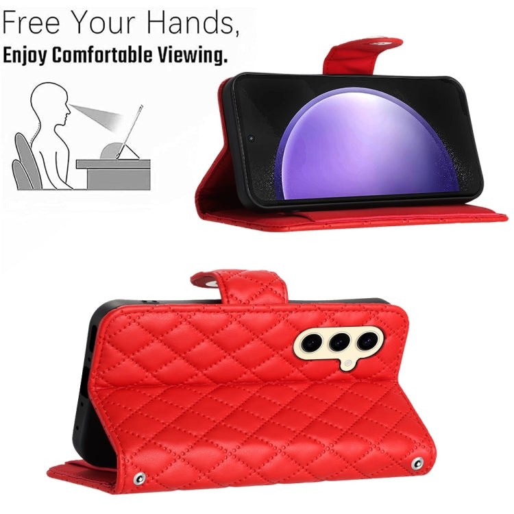 For Samsung Galaxy S24 5G Rhombic Texture Flip Leather Phone Case with Long Lanyard(Red) - HoMEdemic™ 