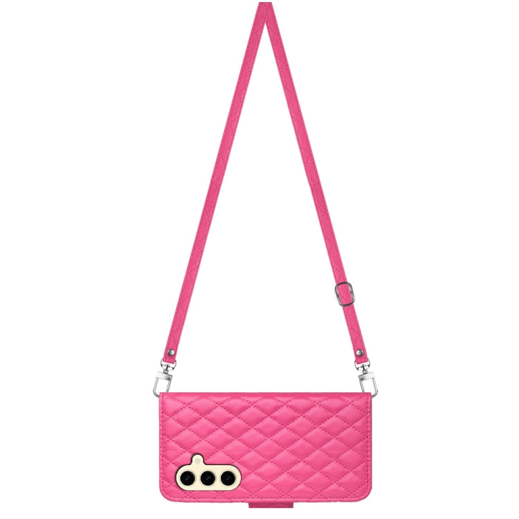For Samsung Galaxy S24 5G Rhombic Texture Flip Leather Phone Case with Long Lanyard(Rose Red) - HoMEdemic™ 