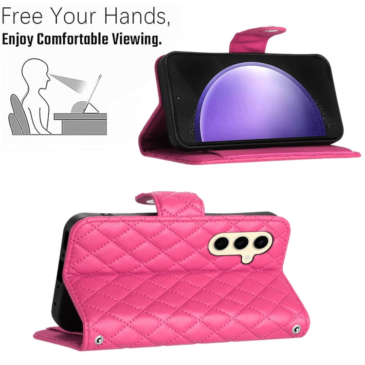 For Samsung Galaxy S24 5G Rhombic Texture Flip Leather Phone Case with Long Lanyard(Rose Red) - HoMEdemic™ 
