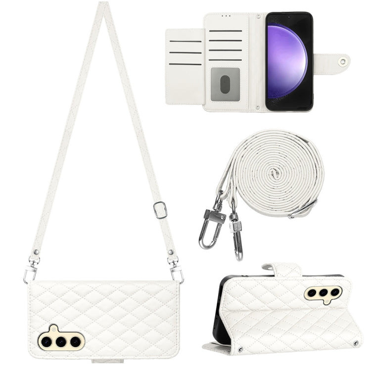 For Samsung Galaxy S24 5G Rhombic Texture Flip Leather Phone Case with Long Lanyard(White) - HoMEdemic™ 